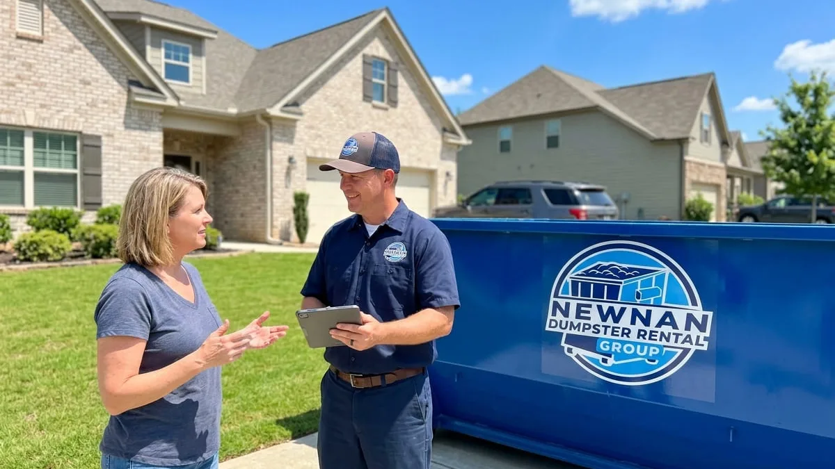 Roll-off dumpster rental in Peachtree City, GA delivered by Newnan Dumpster Rental Group Roll-off dumpster rental in Peachtree City, GA delivered by Newnan Dumpster Rental Group